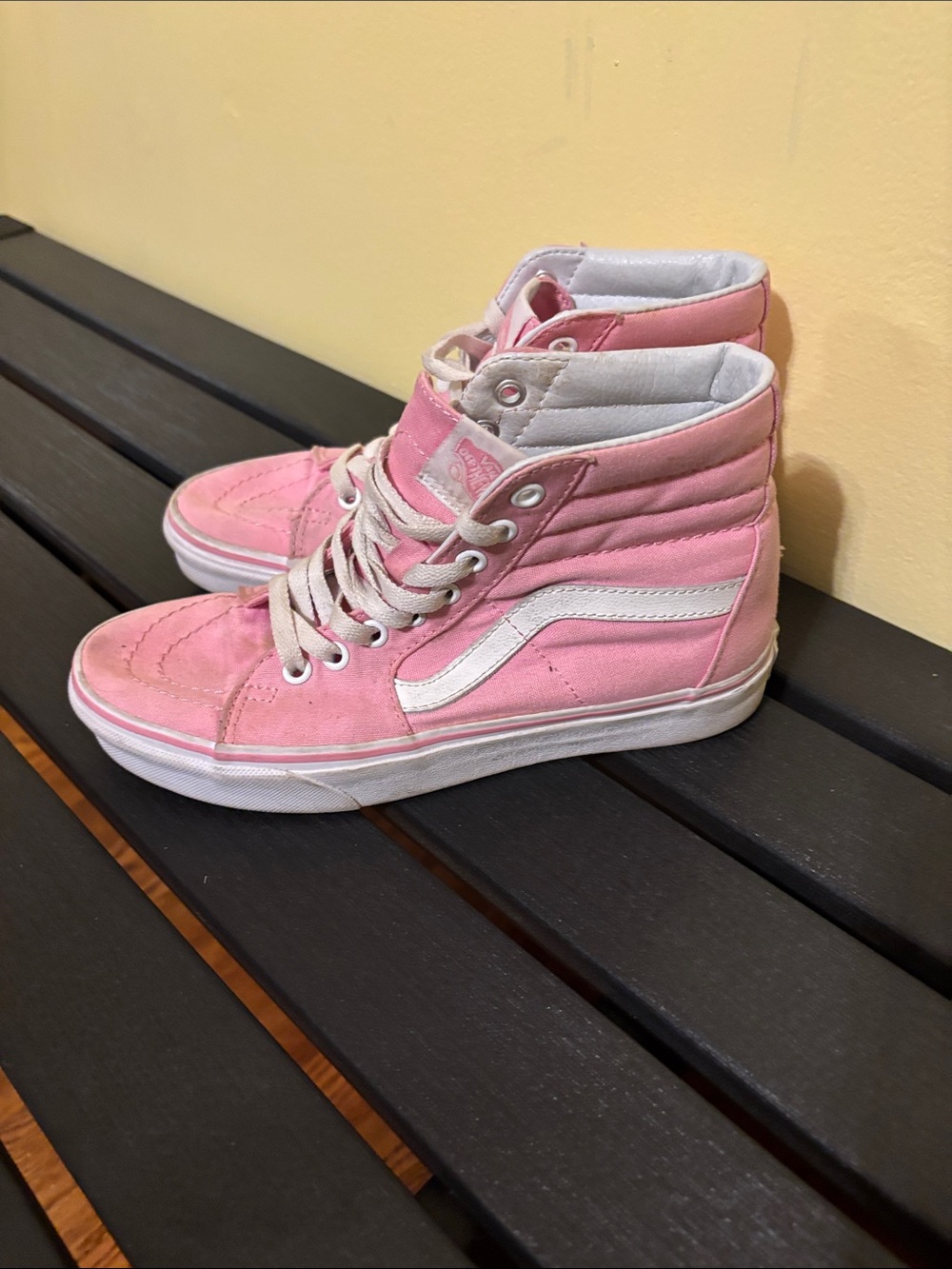 Vans Pink and White High-Top Skate Shoes